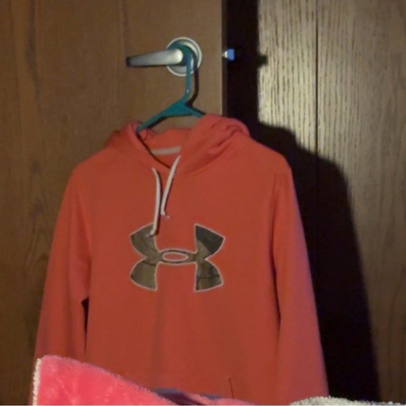 Under Armour Tops - Under Armour Coral-Orange Hoodie with Camo Logo